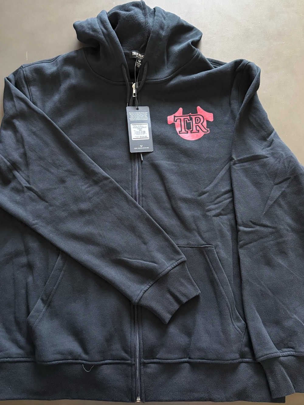 True Religion Black Zip-Up Hoodie with Red TR Logo